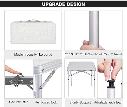 Miniatura 4 de REDCAMP Mesa plegable cuadrada pequeña de 2 pies, mesa de campamento portátil de aluminio de altura ajustable ligera para picnic, playa, al aire