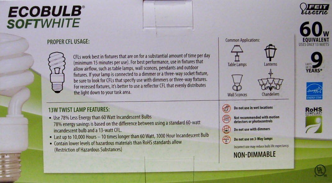 Feit Electric Esl13t/4 4 Pack 13 Watt Cfl Spiral Bulb