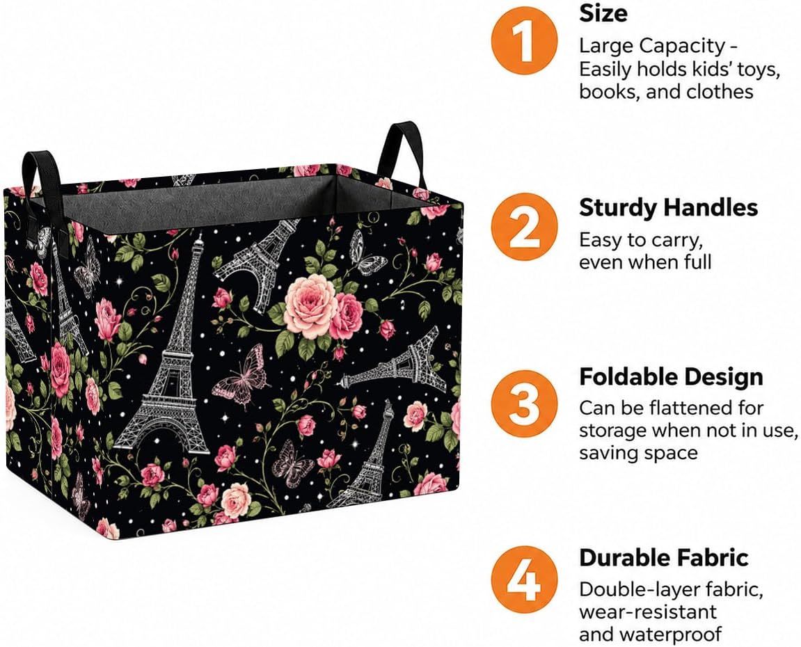 Eiffel Tower Storage Basket 56L, Paris Laundry Hamper Gift Organizer