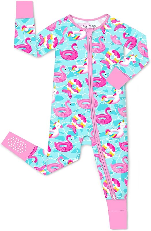 babee Reshinee Viscose Derived from Bamboo Baby Footie Pajamas Convertible Newborn Sleeper for Baby Girl Zipper Onesie 0-24M