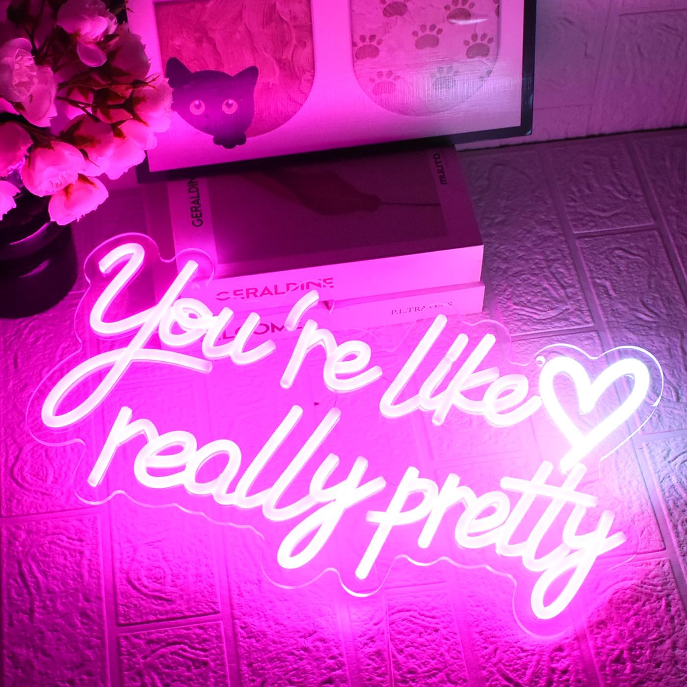You're Like Really Pretty Neon Sign, Neon Signs for Wall Decor, Pink Led Neon Light for Wall Decor, USB Dimmable Led Neon Light Sign for Wedding, Bedroom, Home Decor image 4