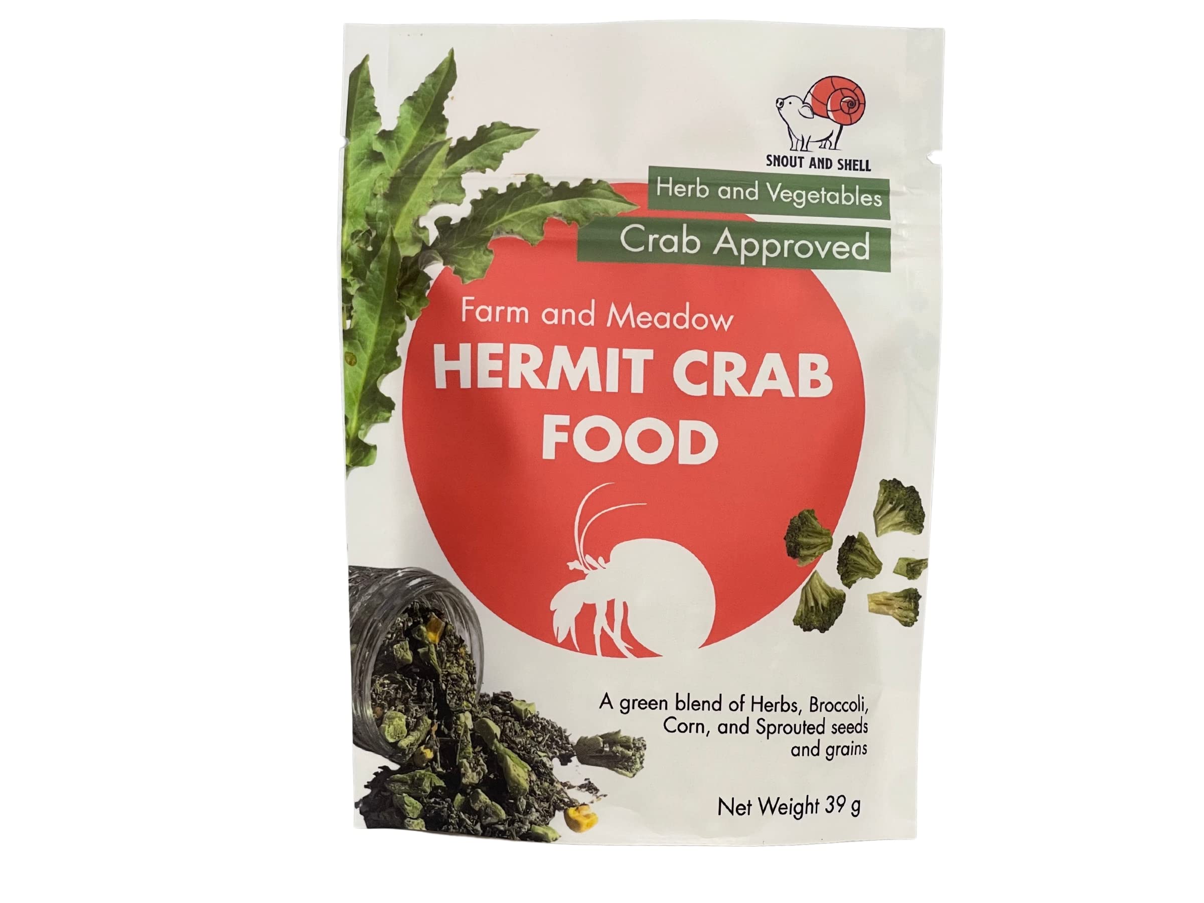 Farm & Meadow Hermit Crab Food – Corn, Broccoli & Leafy Greens with Sprouted Grains – 39g – Snout and Shell