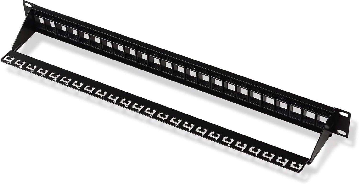 Cable Matters Rack or Wall Mount 24-Port Cat6, Cat 6 Keystone Patch Panel (Blank Patch Panel) & Slim Profile 90 Degree Cat 6 RJ45 Keystone Jack in White
