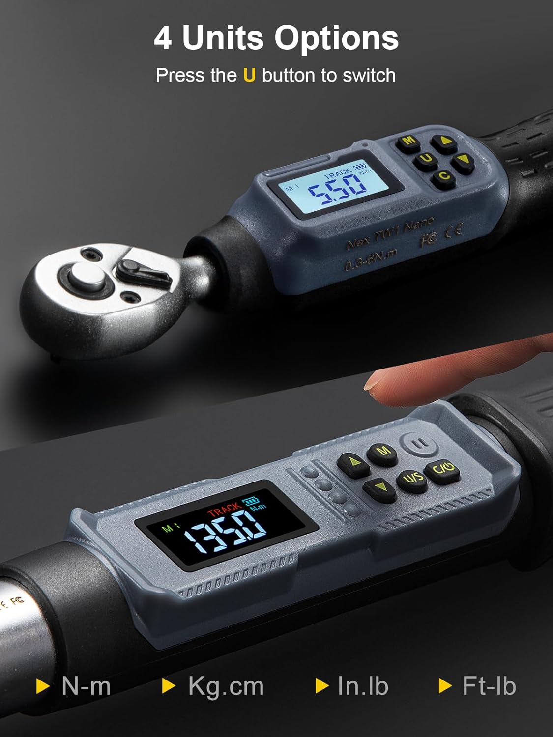 GROWNEER Digital Torque Wrench Set, 1/4" Drive 1.1-22.1 Ft-lbs/1.5-30Nm & 3/8'' Drive 7.38-147.5 Ft-lbs/6.8-135Nm Electronic Torque Wrench Combo with Buzzer & LED Indicator for Motor Car Repair
