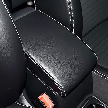 O SHI CAR Center Console Armrest Cover for Volkswagen VW Tiguan MK2 2010 2011 2012 2013 2014 2015 2016,Leather Middle Console Lid Cover Pad Protector Elbow Arm Rest Covering Car,Black Gray