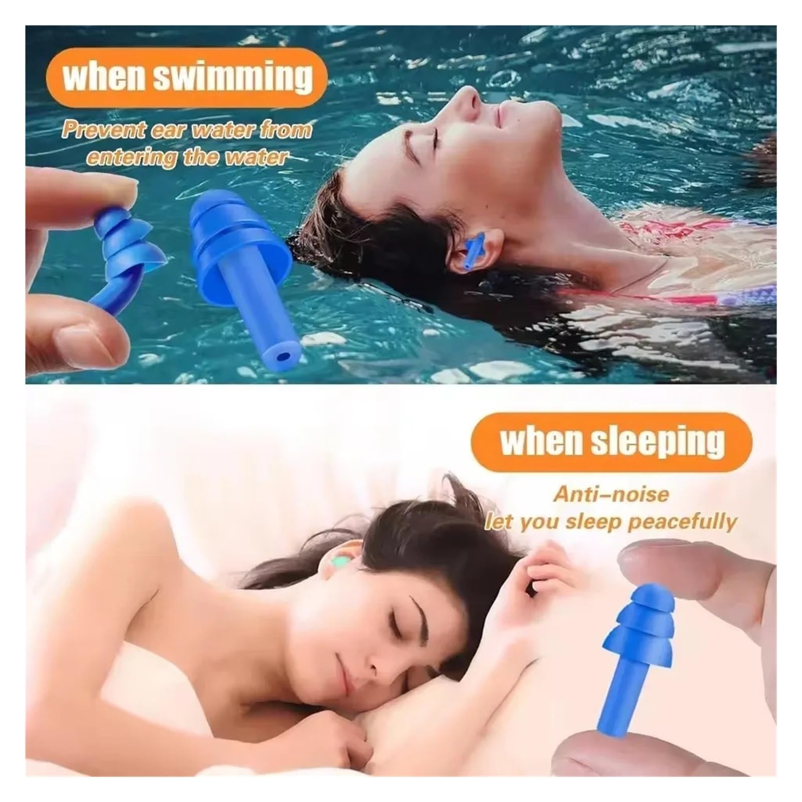 1/25 paia di tappi per le orecchie in silicone con cancellazione del rumore, per dormire e nuotare, impermeabili (2 paia (4 pezzi)