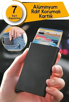 Otomatik Mekanizmalı Alüminyum Kredi Kartlık RFID Koruma Siyah