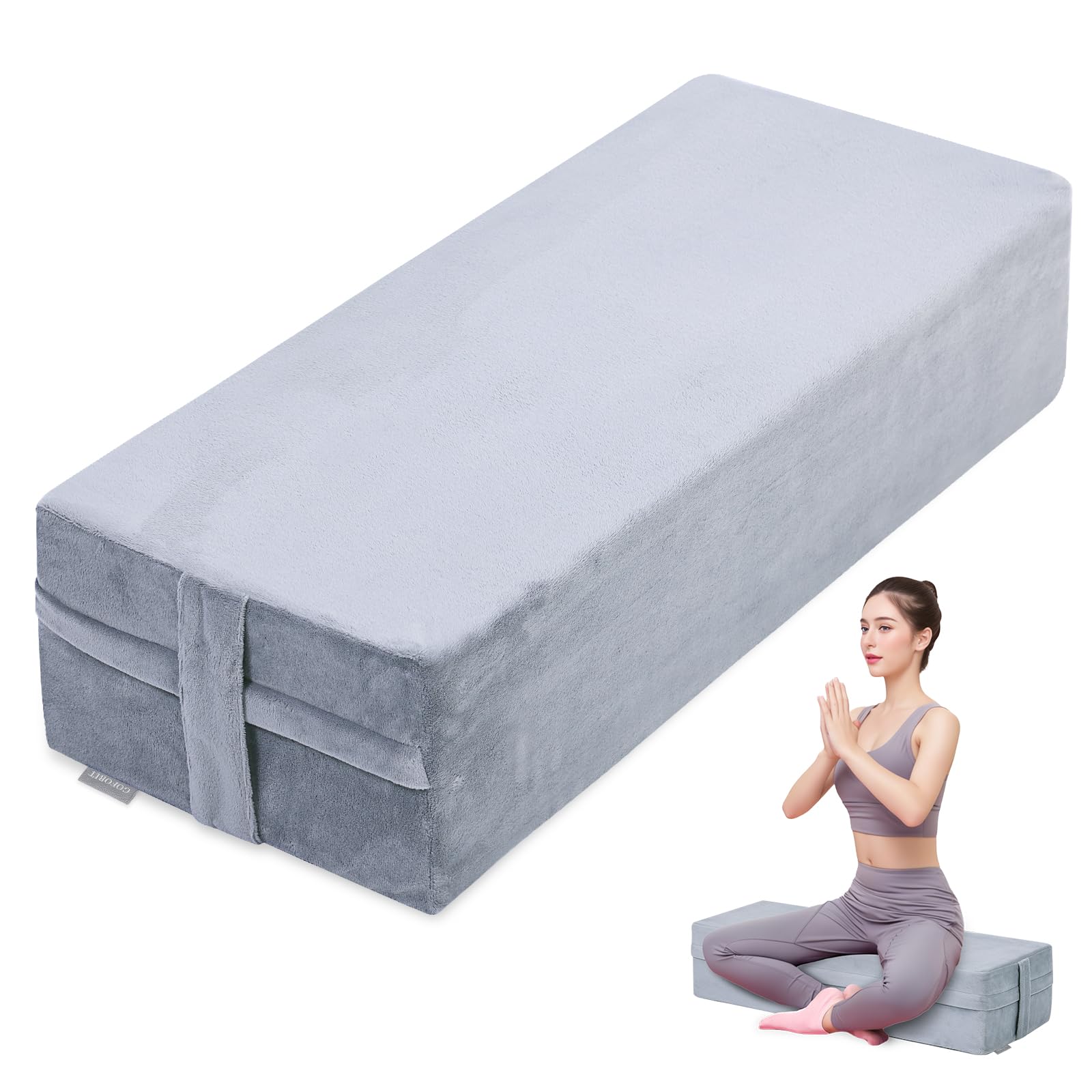 GOFORIT Almohada de yoga para meditación y apoyo, almohada rectangular de meditación para yoga restaurador, 26.5 x 9.5 x 6 pulgadas