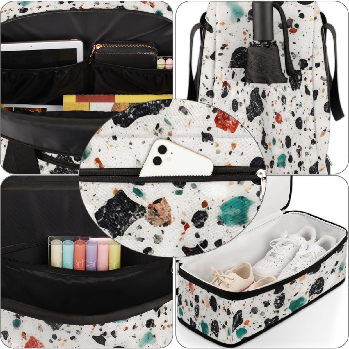 QsirBC Marbles Theme Decor Gym Bag for Women Duffle Tote with Shoes Compartment Men Weekender Duffel for Dance Travel Sports Swimming Overnight