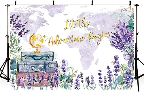 Miniatura 3 de MEHOFOND Fondo de viaje de 7 x 5 pies con texto en inglés Let The Adventure Begin para baby shower, cumpleaños, graduación, fiesta de jubilación,