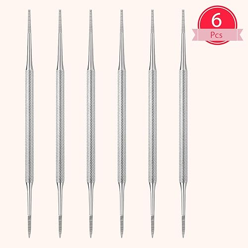 Miniatura 7 de 6 paquetes de lima de uñas encarnadas de doble cara levantador de uñas de los pies de un lado plano y un lado curvado de acero inoxidable