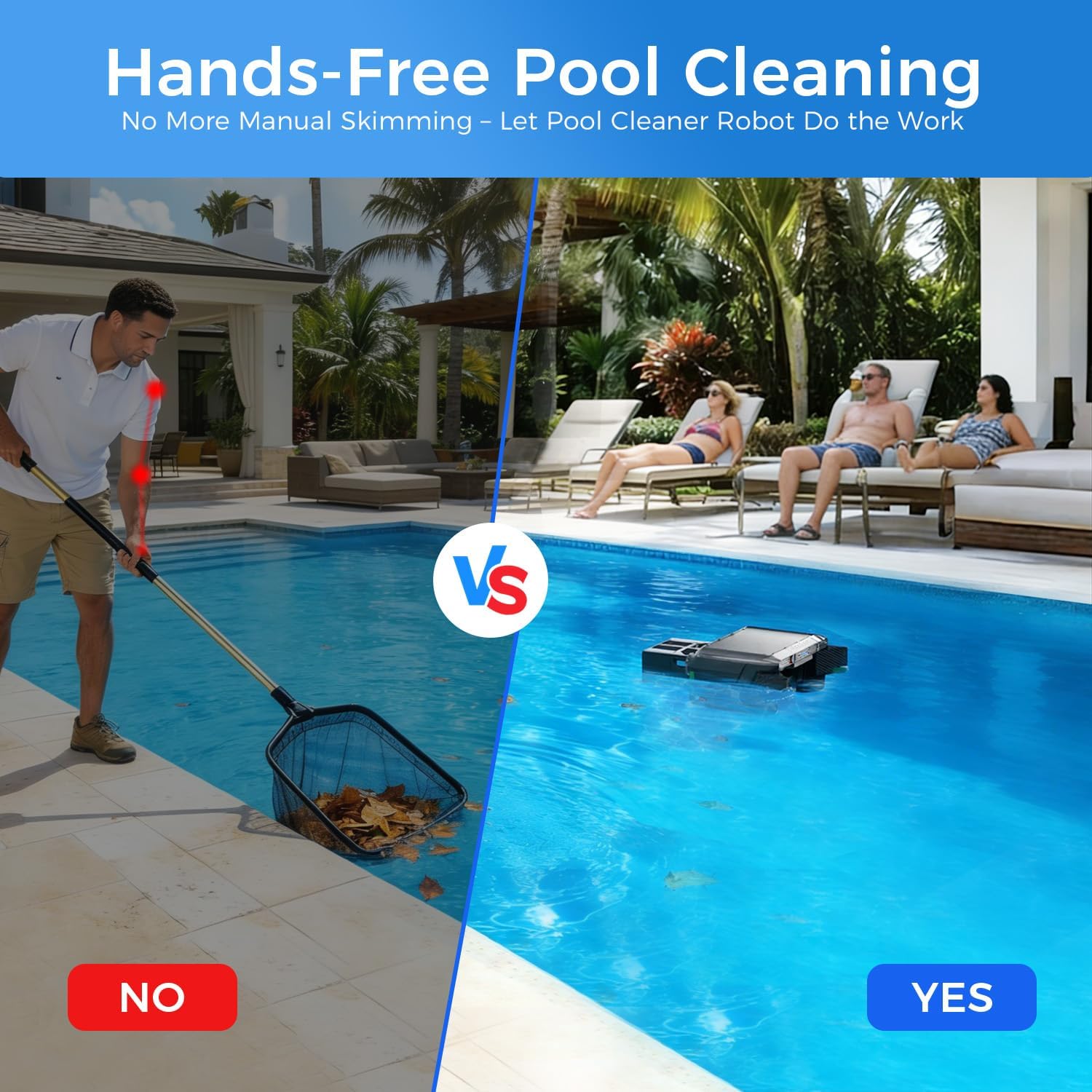 Solar Powered Pool Skimmer Robotic, Automatic Pool Surface Cleaner with APP Support, 24/7 Continuous Cleaning, Dual Charging Modes, Twin Salt Chlorine Tolerant Motors, Ideal for All Swimming Pool