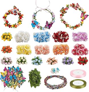 OLYCRAFT 32 Set Flower Crowns Making Kit 299Pcs Butterfly Floral Headban...