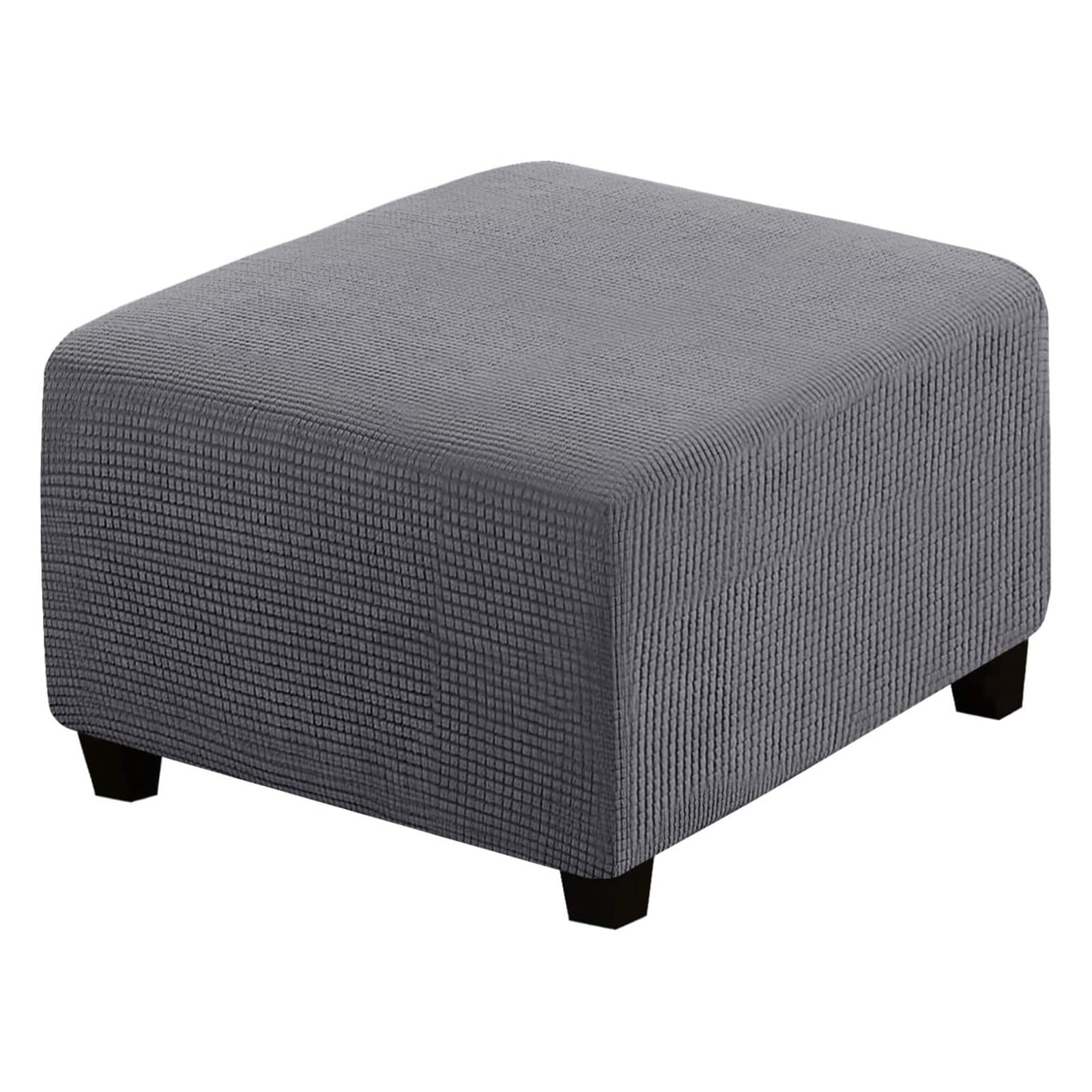 Ljwdys Grey 4 Sizes Square Footstool Cover, Super Soft Stretch Ottoman Pouffe Slipcovers (Color : Gray, Size : Medium)