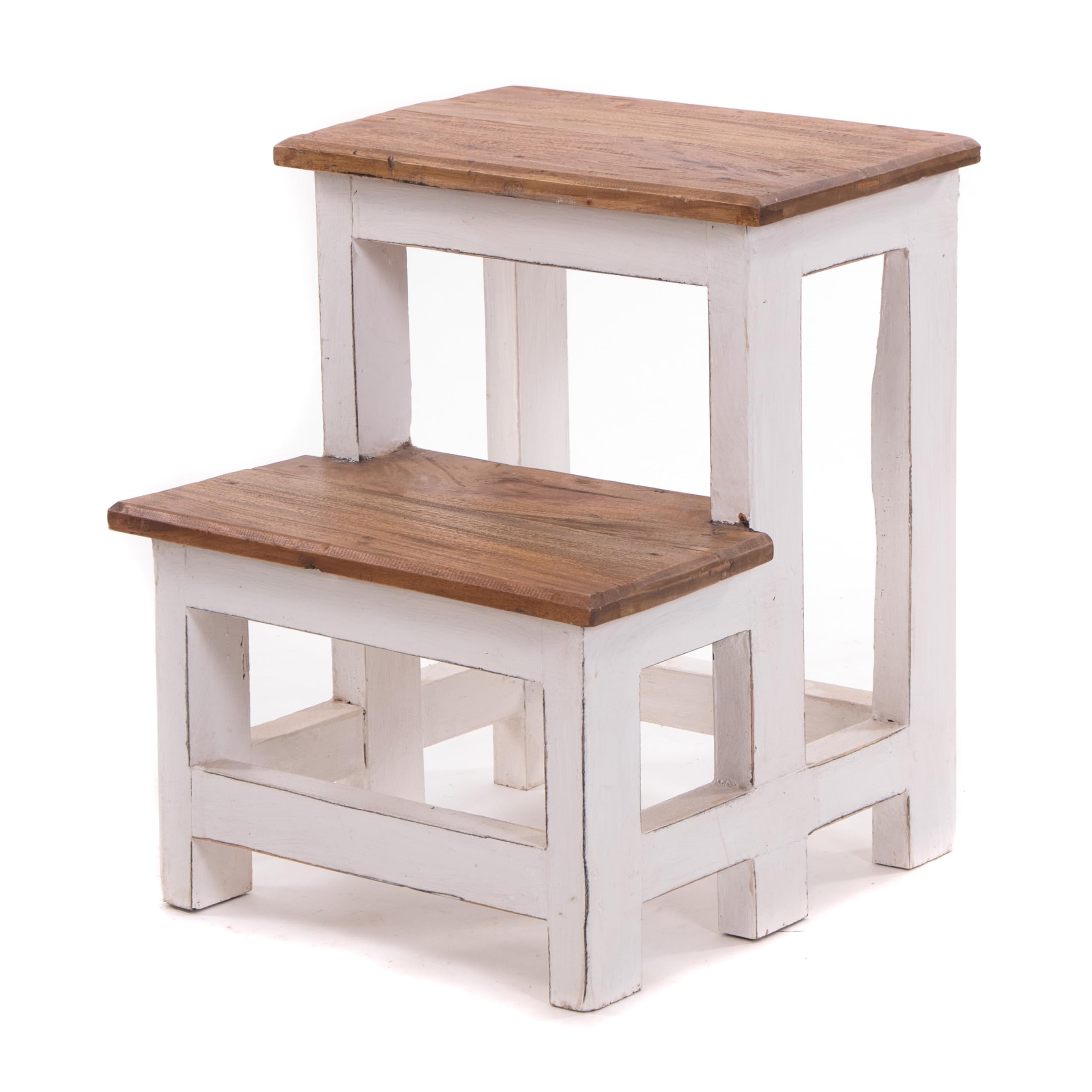 Escabeau Vintage 46cm Escabeau DESIGN DELIGHTS Bois Recyclé - 46x37x37cm - 2 Marches - Couleur Blanc - Marchepied Déco Maison Escabeau Design Vintage
