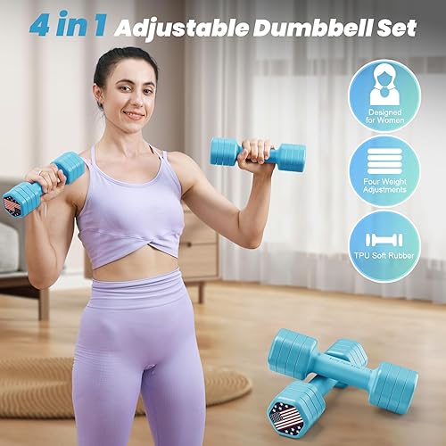 Miniatura 2 de Zempox Adjustable Dumbbell Set of 2, 4 in 1 Hand Weights for Women at Home, 5 lb Weights Dumbbells set of 2, Each 2lb 3lb 4lb 5lb with TPU Soft