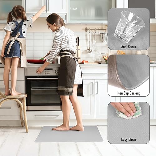 Miniatura 3 de Tapete de cocina, 2 tapetes de cocina, acolchados antifatiga, juego de alfombras de cocina antideslizantes impermeables de 0.4 pulgadas de grosor,