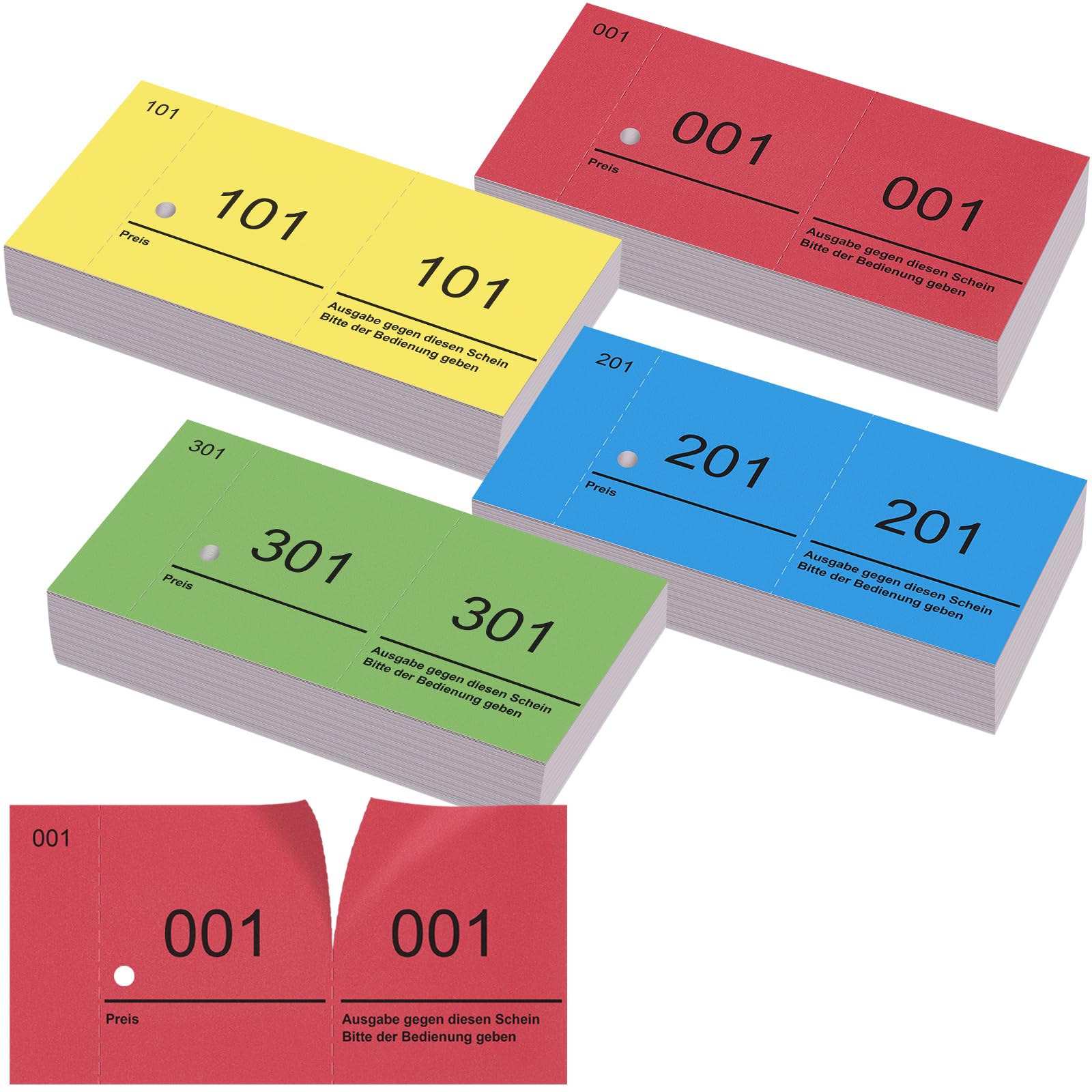 Nezyo Doppelnummern Blöcke 1-400 Tombola Lose Nummernblöcke 4 Farben 10 x 5 cm Nummerierte Abrisse mit Perforation Losblöcke für Garderobe Verlosung Events Messen Eintrittskarten Garderobenmarken