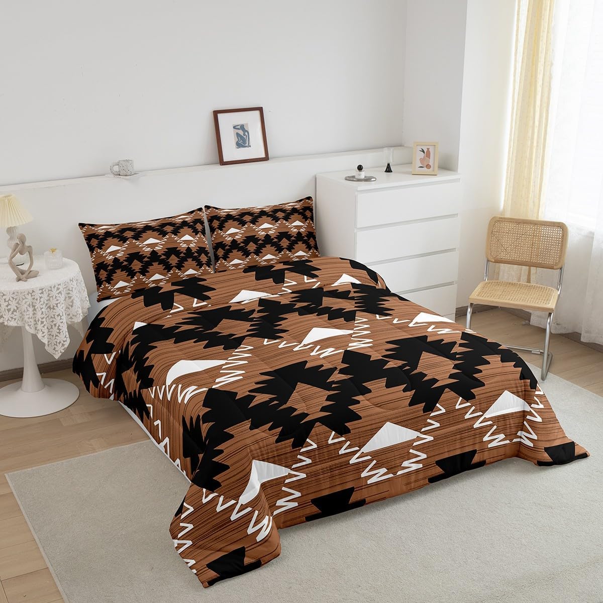 Feelyou Boho Comforter Set Full Size Southwest Native American Design Comforter Southwestern Geometric Bedding Set Western Decor Duvet Set Room Decor Brown Quilt Set