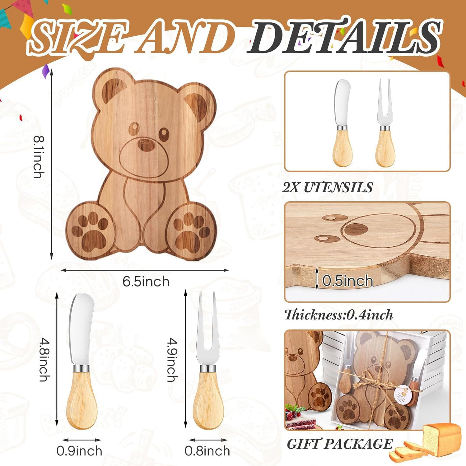Juego de tabla de queso de madera de acacia con cuchillo de queso y tenedor, tabla de madera para queso, salchichas, frutas y aperitivos, set de regalo para brunch, picnic y celebraciones