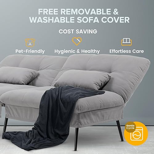 Miniatura 4 de COMHOMA Sofá cama futón convertible, sofá futón de tela de 68 pulgadas con respaldo ajustable, futón plegable reclinable para muebles de sala de