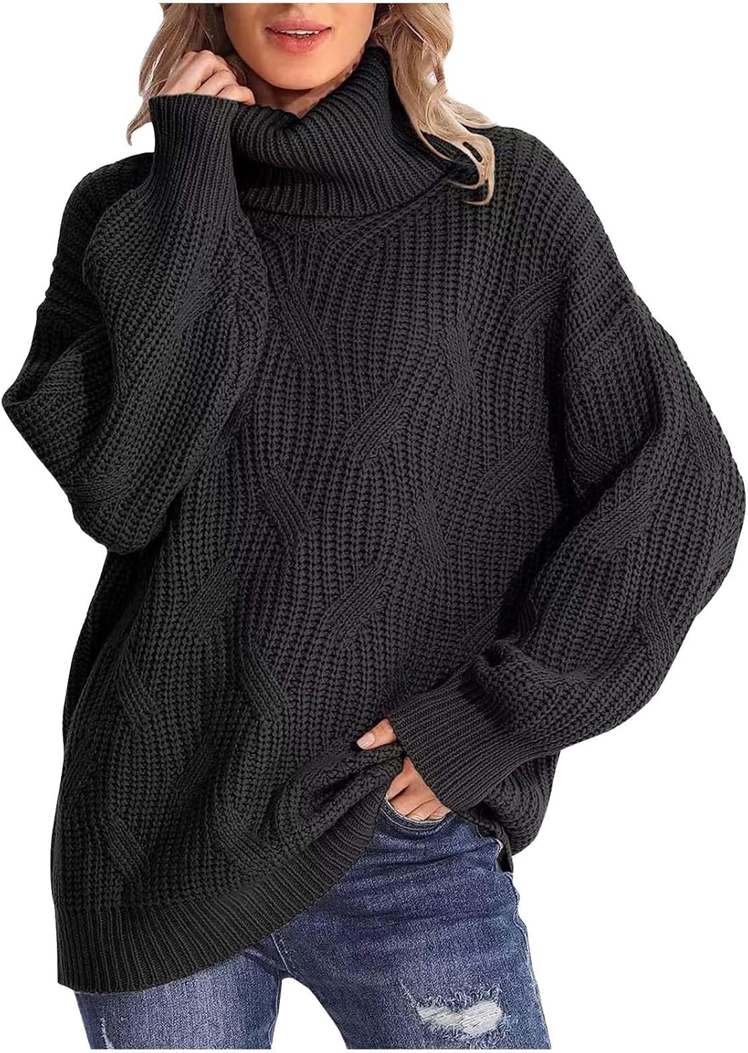 Womens Turtleneck Oversized Sweaters Chunky Long Sleeve Loose Casual Pullover 2023 Fashion Slouchy Knit Jumper Tops