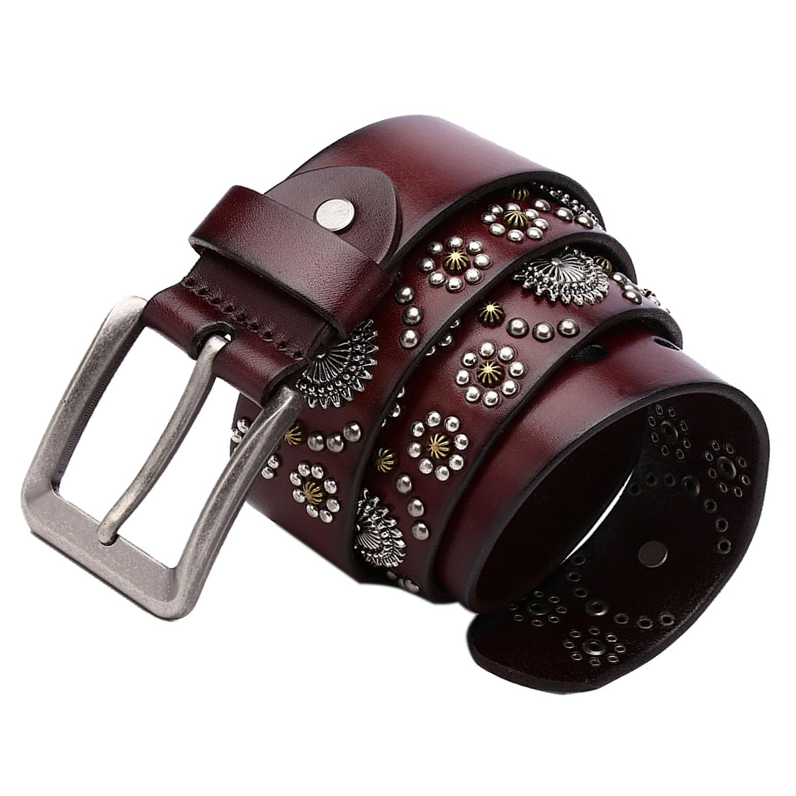 Cinturones De Cuero con Tachuelas Moda Tallada Remache Decoración Hebilla De Garra única Ajustable Metal Punk Rock Cinturón De Cuero De Vaca Estilo(105cm/waist:35", Coffee)