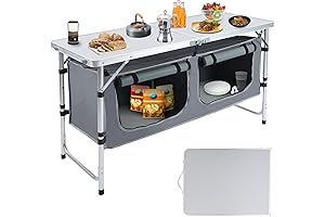 Mesa de camping al aire libre, plegable y con organizador de almacenamiento