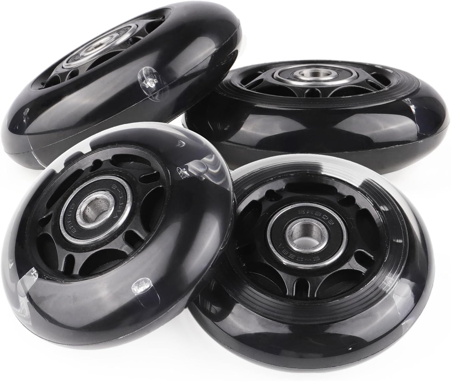 8pcs Inline Skate Wheels Led Light-Up Wheels 64/70/72/76/80mm w/Bushings 85-88A for Kids and Youth Beginners Children's Inline Skates Indoor/Outdoor Use (Black, 70mm)