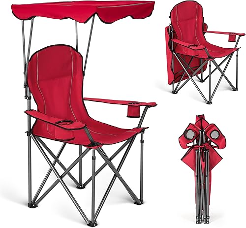 Miniatura 3 de ALPHA CAMP Silla de descanso con toldo resistente, sombrilla para senderismo, silla de viaje con portavasos