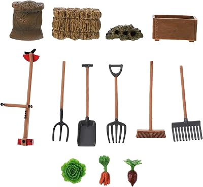 PATKAW Feed Set, 13 Pcs Simulation Farm Tool Toy Farm Scene Toy Farm Scene Model Includes Hay Bale, Straw Heap, Fork, Mower, Brush, Carrots for Miniature Scene