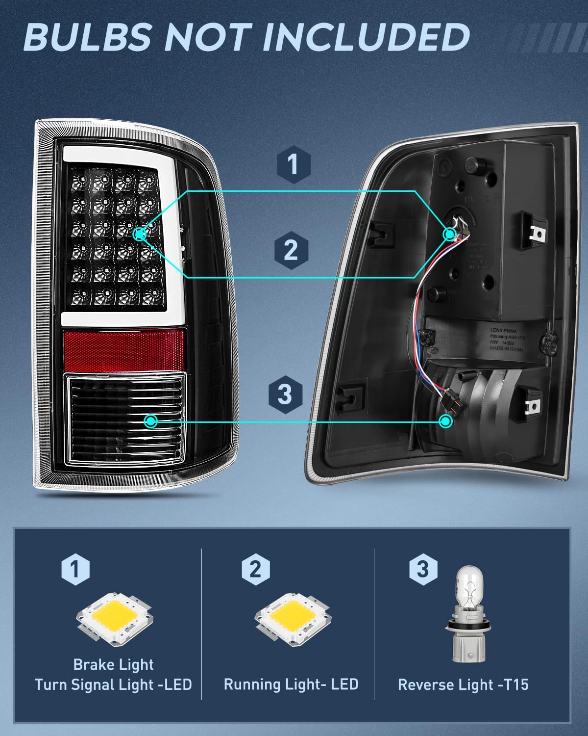 Nilight Taillight Assembly Compatible with 2009 2010 2011 2012 2013 2014 2015 2016 2017 2018 Dodge Ram 1500 2010-2018 Ram 2500 3500 Incandescent Type Upgrade LED Tube Tail Lights Rear Brake Lamps