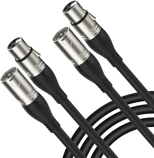 NUOSIYA XLR Cable 1m 2 Pack Balanced XLR Microphone Cable 3 pin XLR Male to Female Extender Cord for Studio Recorder, Mic, Mixer, Speaker System, Phantom Power