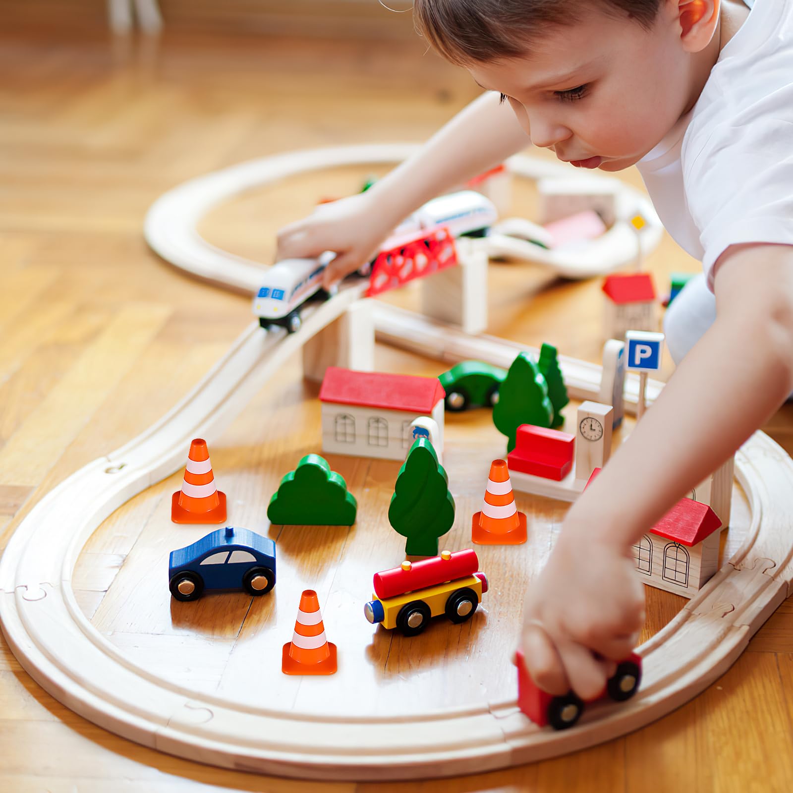 SAFIGLE 7-Piece Miniature Road Traffic Cones Set, Kids Sand Table Model Playset - Image 4