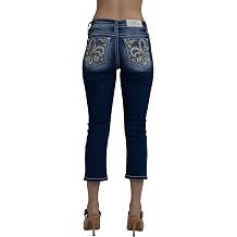 Miss Me Women's Floral Fleur de Lis Embellished Mid-Rise Capri Jeans
