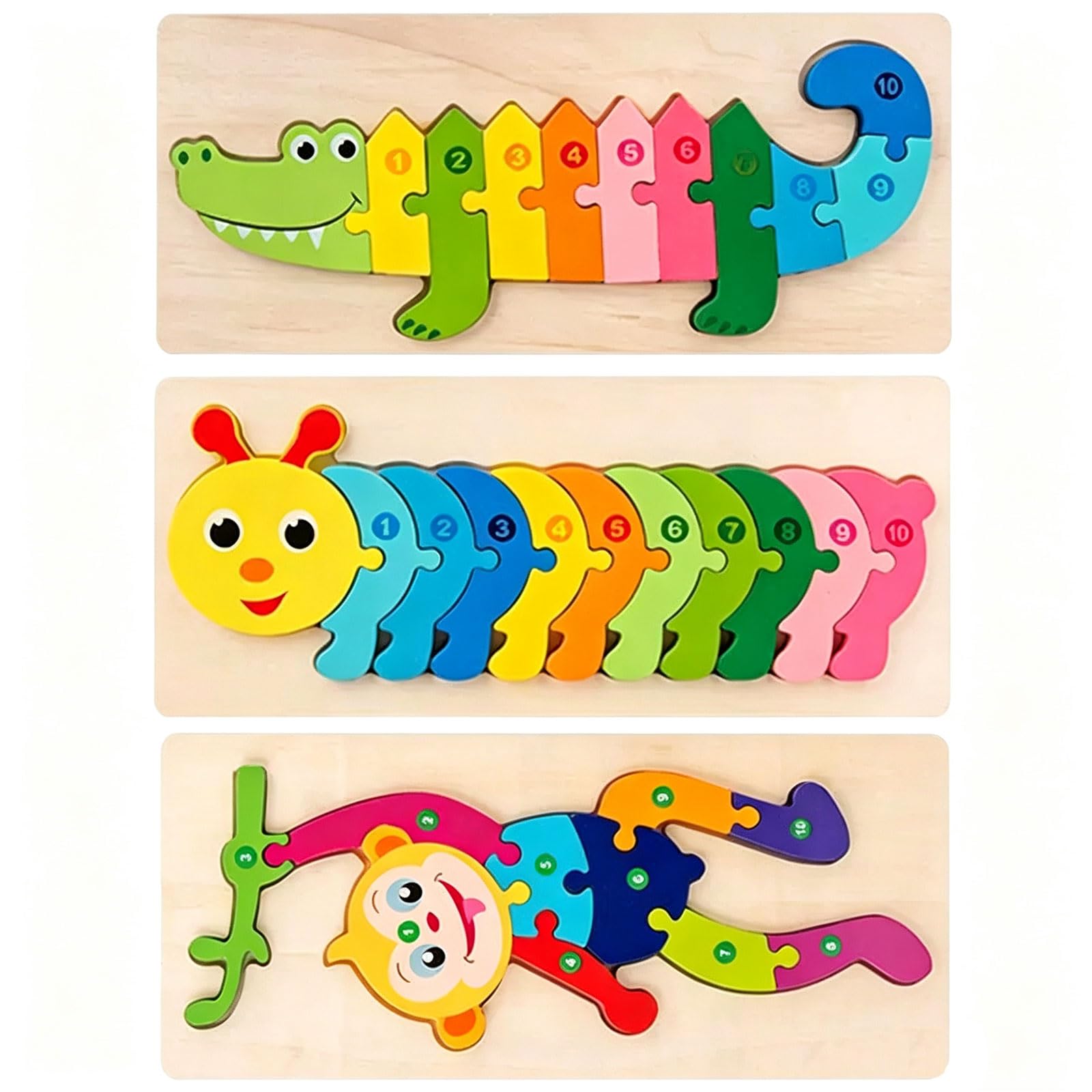 Puzzle 3D in Legno Montessori di Animali e Personaggi | Blocchi Educativi Precoce, Puzzle Giocattoli a Figure di Cartone con Dinosauro, Giraffa, Scimmia, Coniglio, Essere Umano