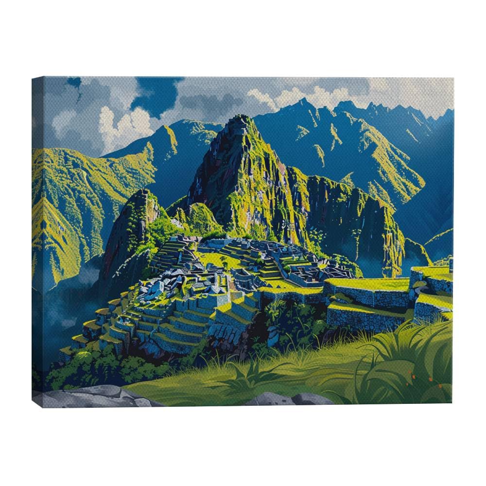 HomeGiftCentral Peruvian Machu Picchu Folk Art 1 Canvas Wall Art Picture Prints Artwork Framed For Living Room Wall Home Decor Gifts For Family Art