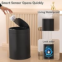 Vista 5 de Basurero de baño con tapa de acero inoxidable de 2.6 galones, bote de basura automático para baño, dormitorio, cocina, oficina Negro
