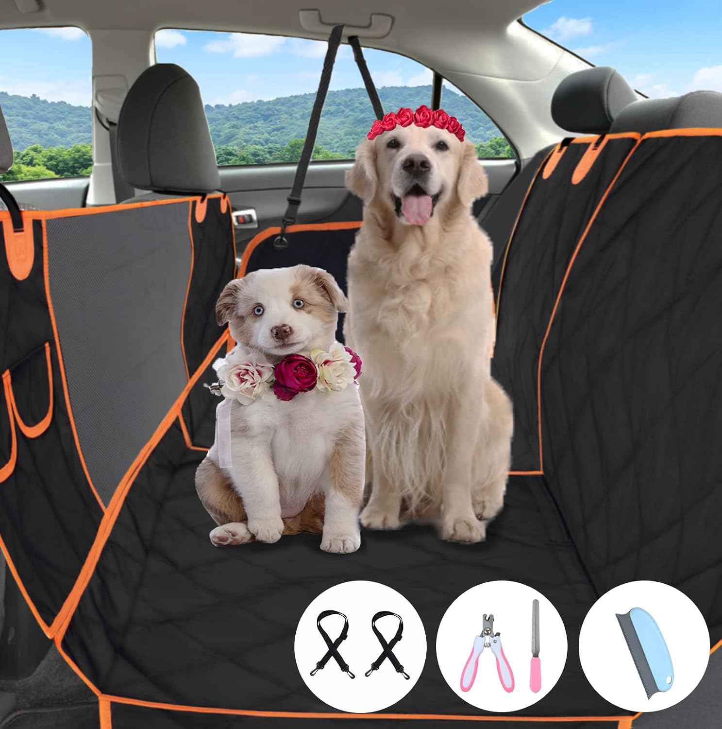 Ftaxiv Dog Car Seat, Dog Car Seat Cover for Back Seat with Dog Travel Accessories Supplies, 100% Waterproof Scratchproof Nonslip Large…
