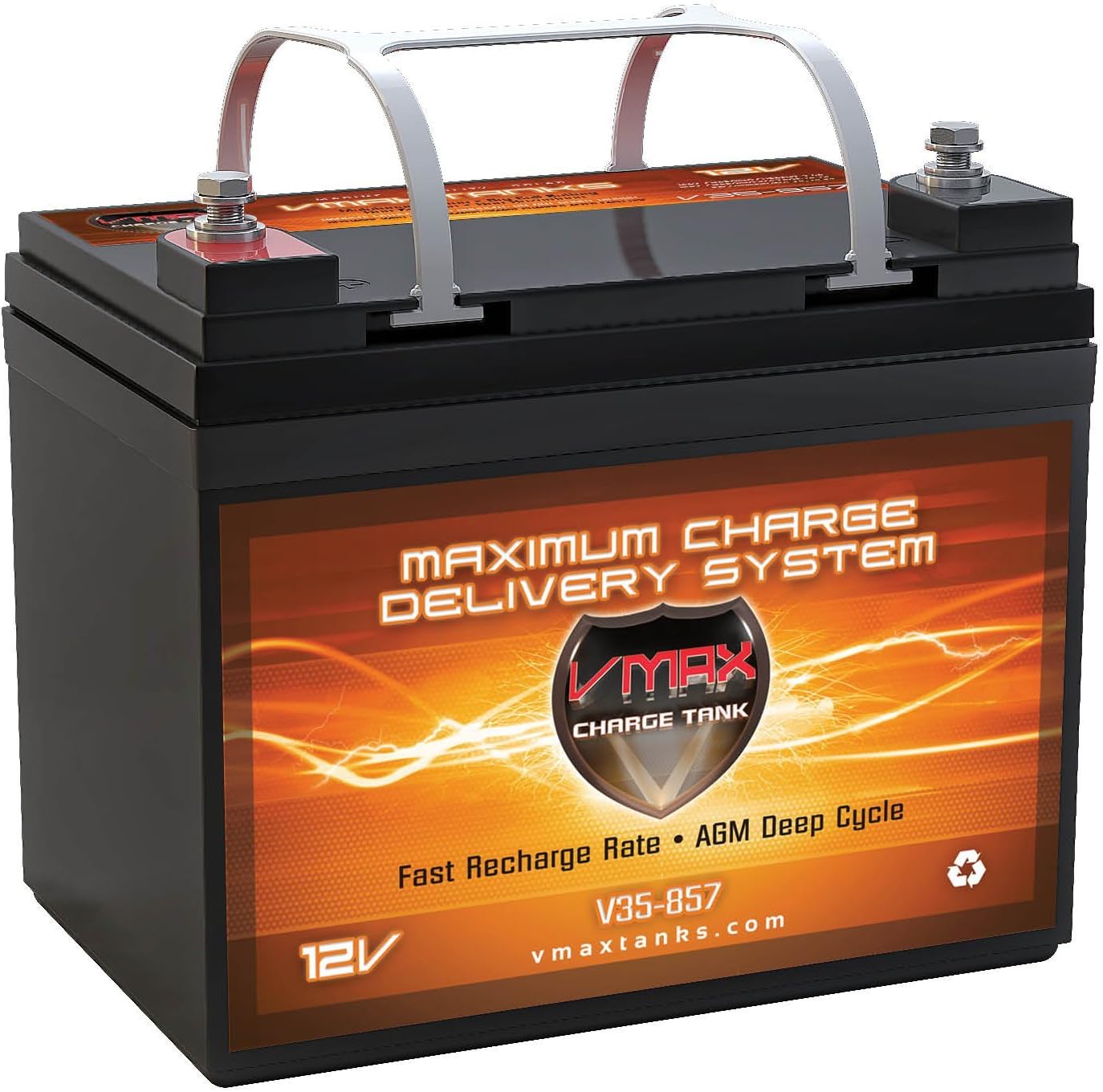 VMAX857 AGM Battery 12 Volt 35AH Marine Deep Cycle HI Performance Battery ideal for boats and 18-35lb minn kota, minnkota, cobra, sevylor and other trolling motor (12V 35AH, GROUP U1)