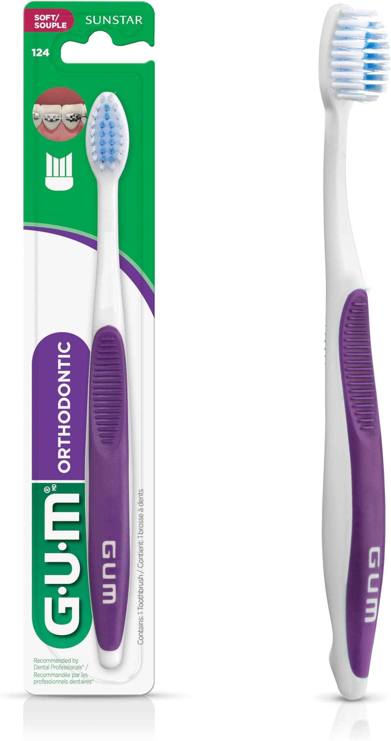 Gum Orthodontic MIcrotip Toothbrush - With Hygiene Cap-Soft Bristles - Effective and Deep Cleaning - Compact Head - Assorted Colors -