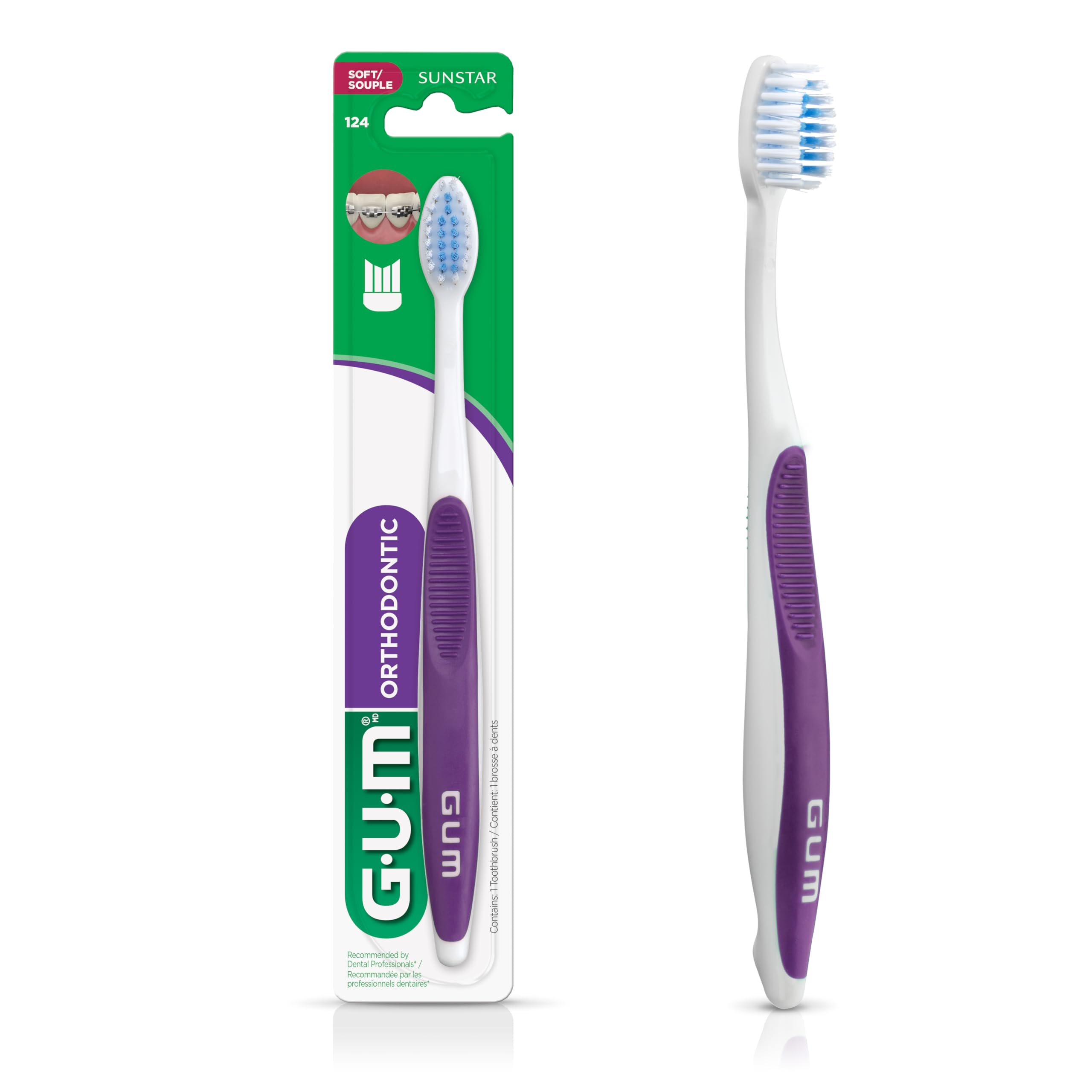 Gum Orthodontic MIcrotip Toothbrush - With Hygiene Cap-Soft Bristles - Effective and Deep Cleaning - Compact Head - Assorted Colors -