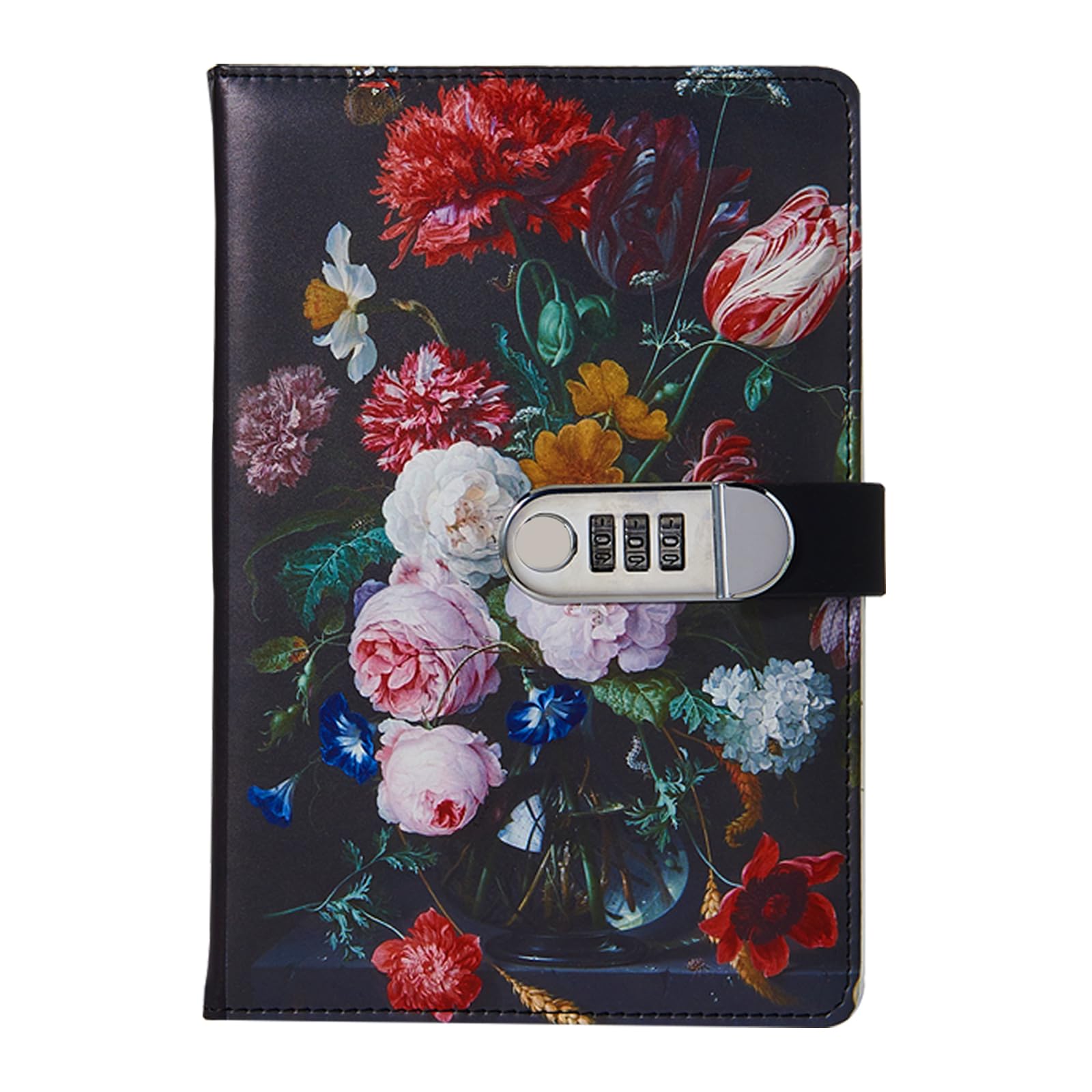 NectaRoy Vintage Notebook with Lock, A5 Lockable Diary(Oil Painting Flowers Style), Retro Travel Journal, Secret Girl Notebook, Daily Notepad for Office School Supplies Student Stationery