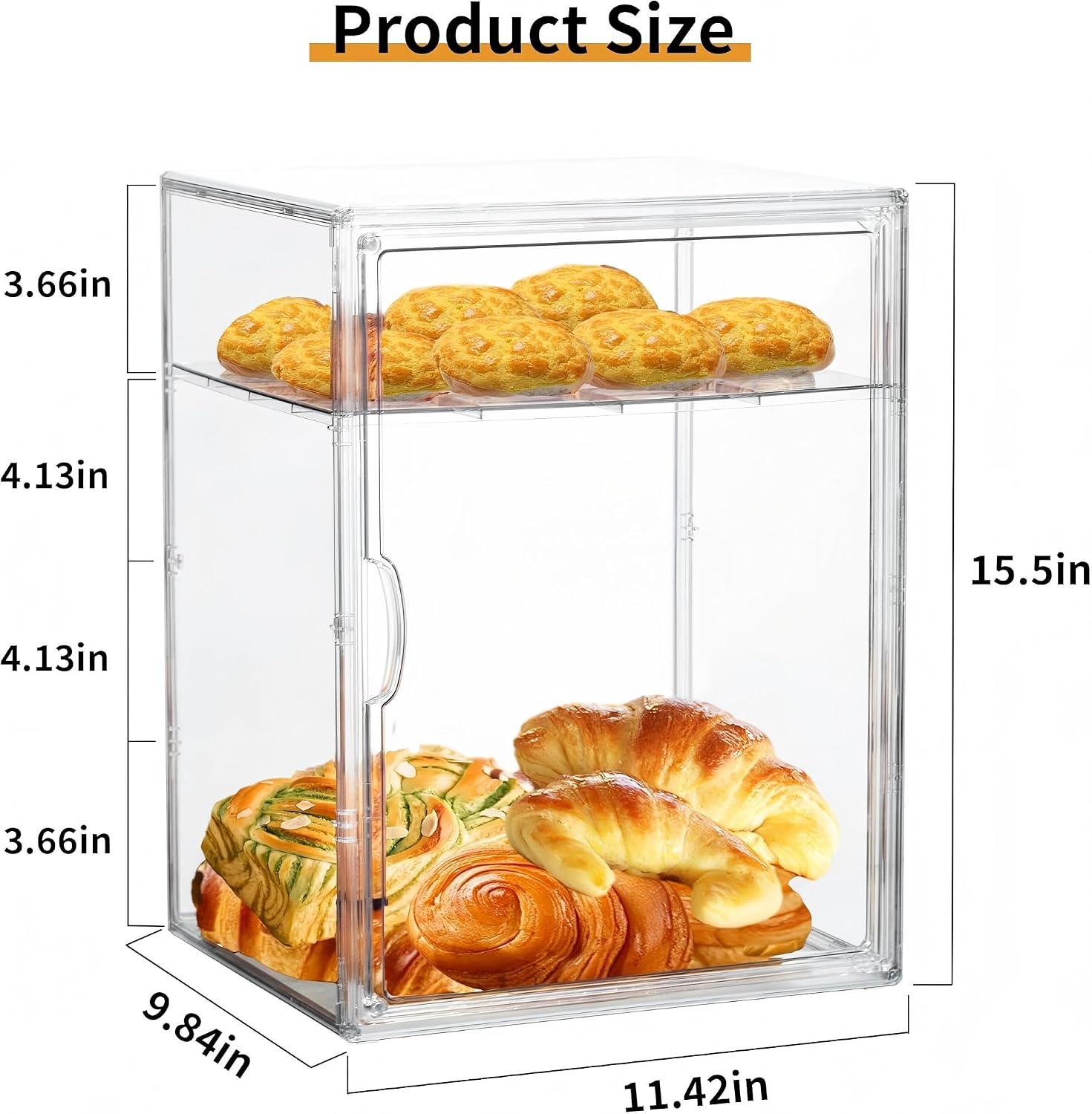 Attelite Pastry Display Case,2 Pack 4 Layers Adjustable Clear Bread Box for Kitchen Countertop,Bread Storage with Magnetic Door Bakery Pastry Display15.5x11.4x9.8inch L--Clear-2pcs