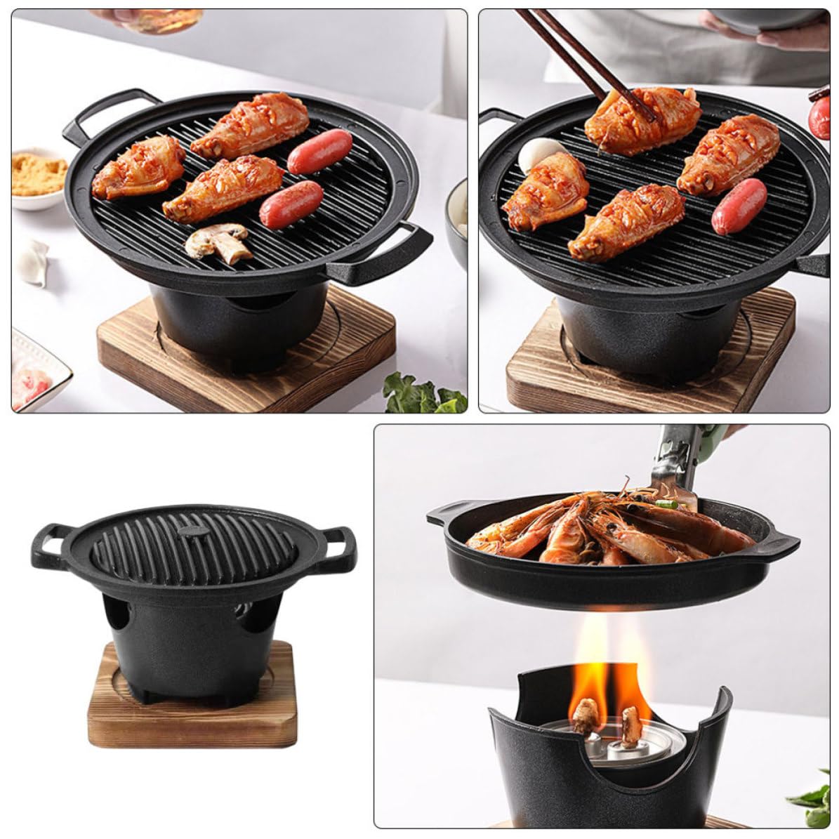 Barbecue da Interno Compatto senza Fumo in Alluminio e Legno