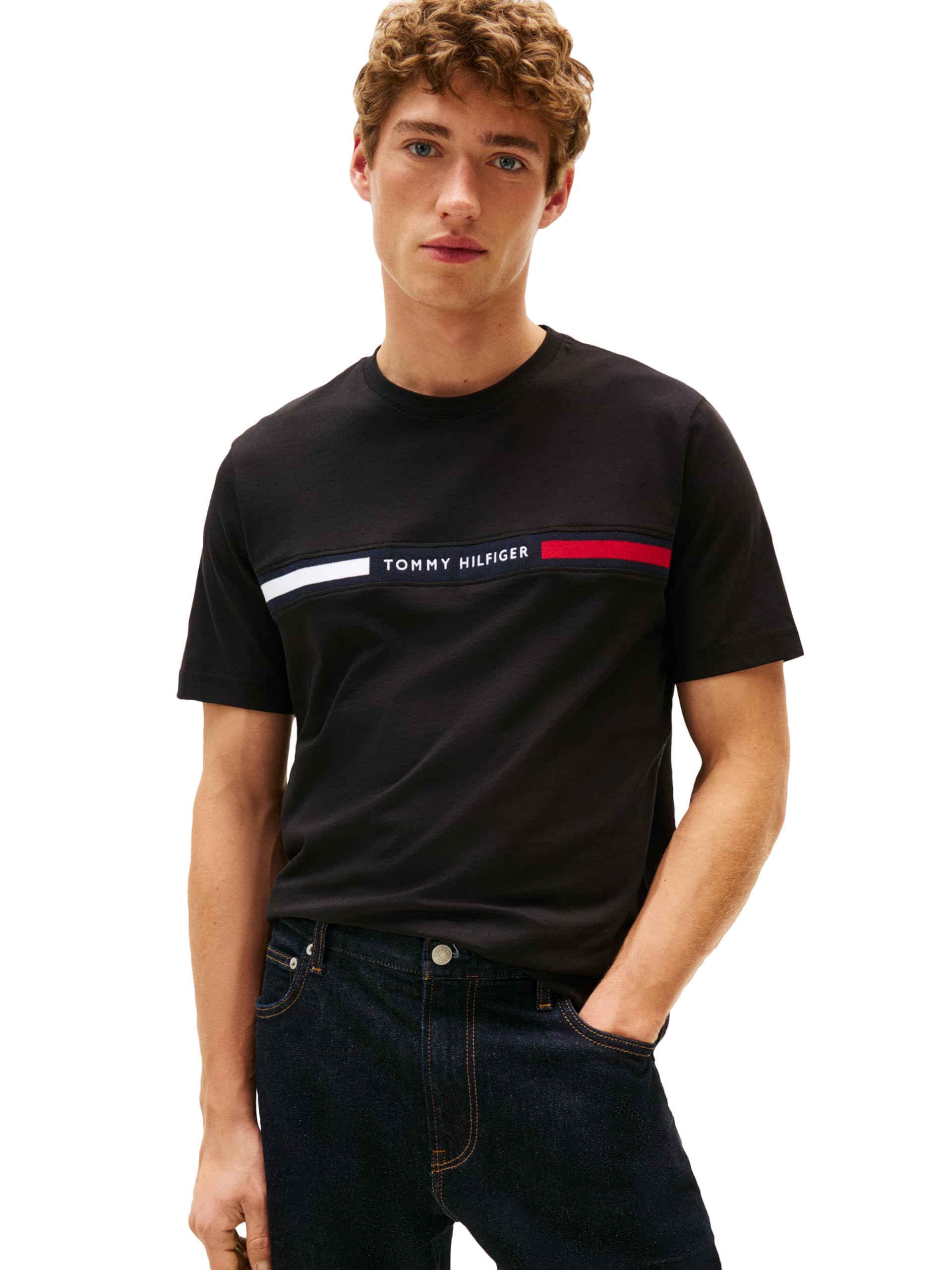 Tommy Hilfiger Camiseta de Manga Corta de algodón para Hombre con diseños de Logotipo en el Pecho