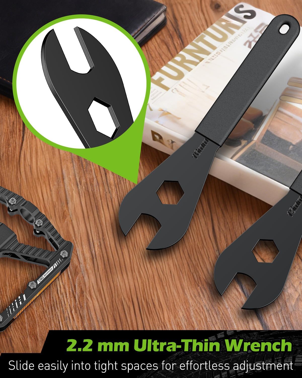 Pawfly Bike Cone Wrench Set Tool, Slim Open End Spanner Tool Kit for Bicycle Wheel Hub Repair