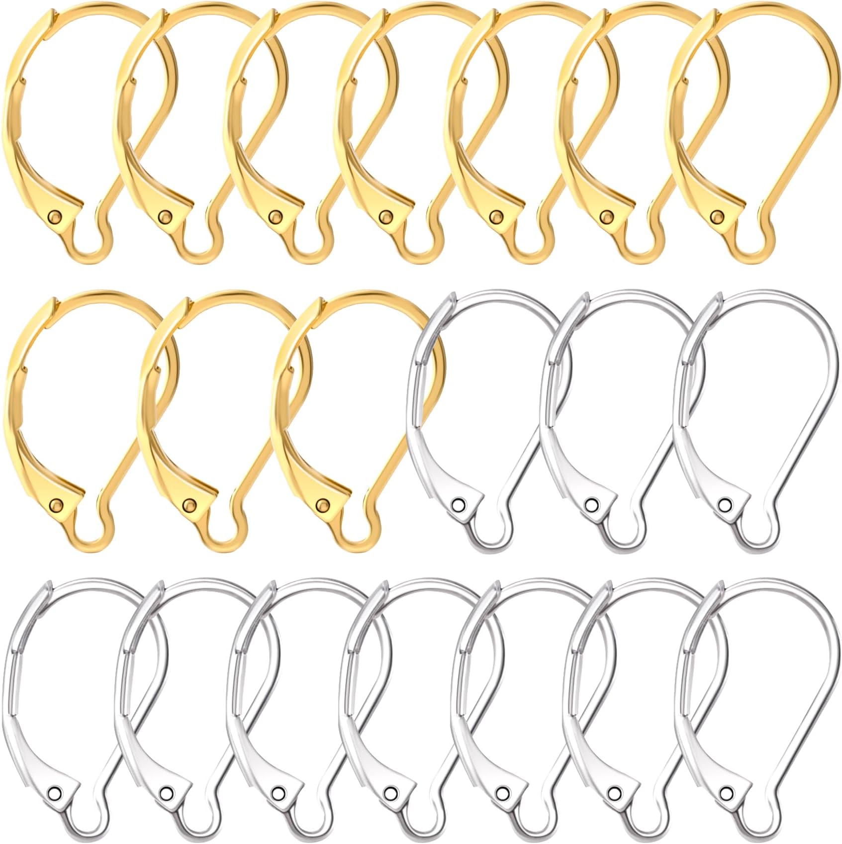 20 Pcs Leverback Earring Hooks, Stainless Steel Clasp Hoop, Hypoallergenic Dangles Earring Hooks, French Ear Wire Findings for Women, DIY Crafts, Jewelry Making (Silver, Gold)