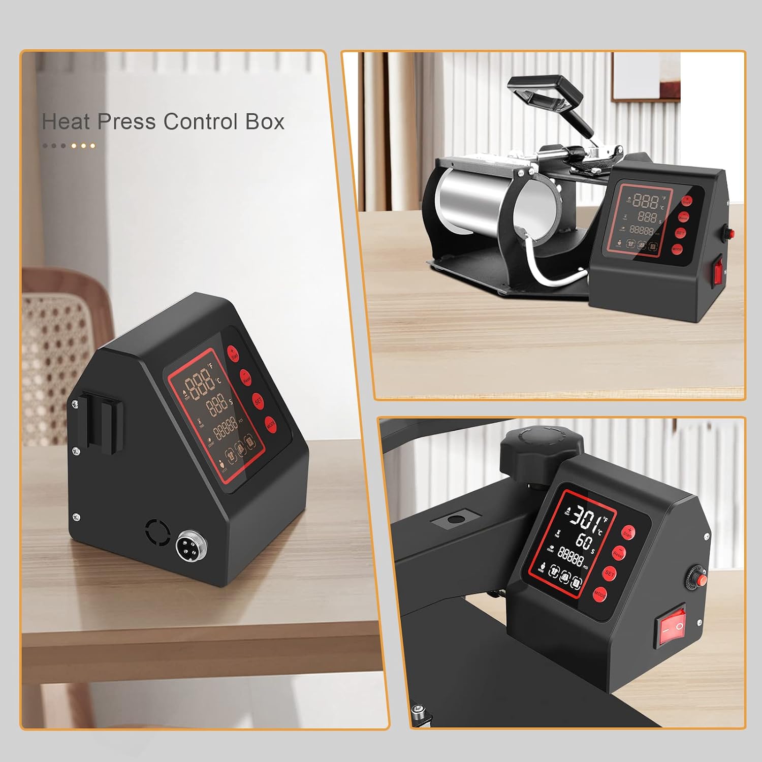Dollate Heat Press Control Box Replacement Parts Digital Panel Accessories Machine 1400W Temperature Controller AC 110V Switch Power Attachment for 15x15 Shirt Heatpress Mug HTV Pressing Sublimation