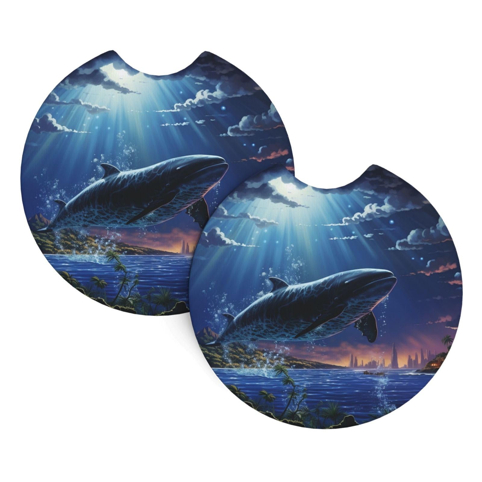 2 Pack Car Coaster for Cup Holders Ocean Night Whale Car Cup Coaster 2.7" Neoprene Non-Slip Automotive Cup Mat Universal Auto Car Interior Accessories for Women Men Cup Pad